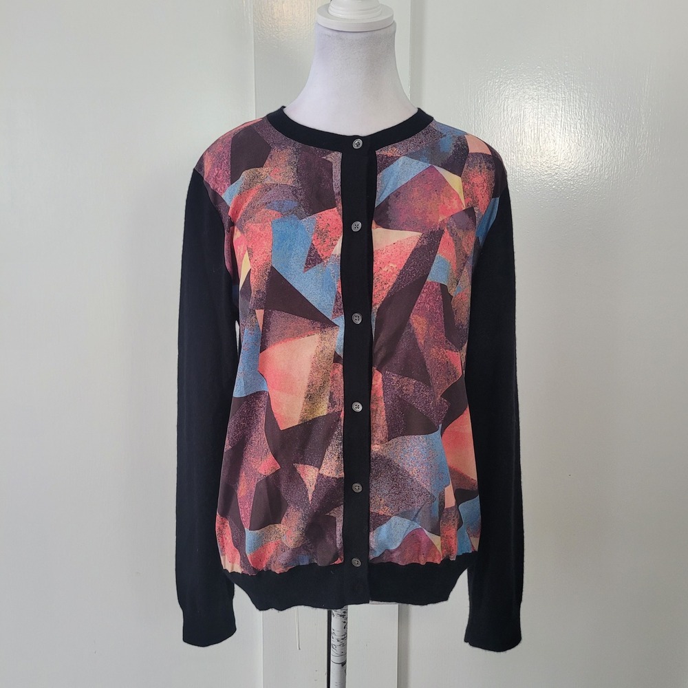 Neiman Marcus Cashmere Collection Geometric Print Silk Blend Cardigan Size M
